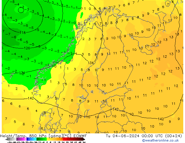 Z500/Rain (+SLP)/Z850 ECMWF wto. 04.06.2024 00 UTC