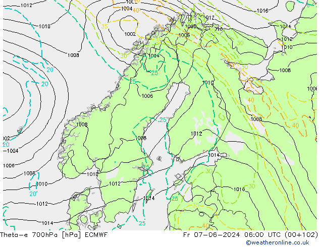 Theta-e 700гПа ECMWF пт 07.06.2024 06 UTC