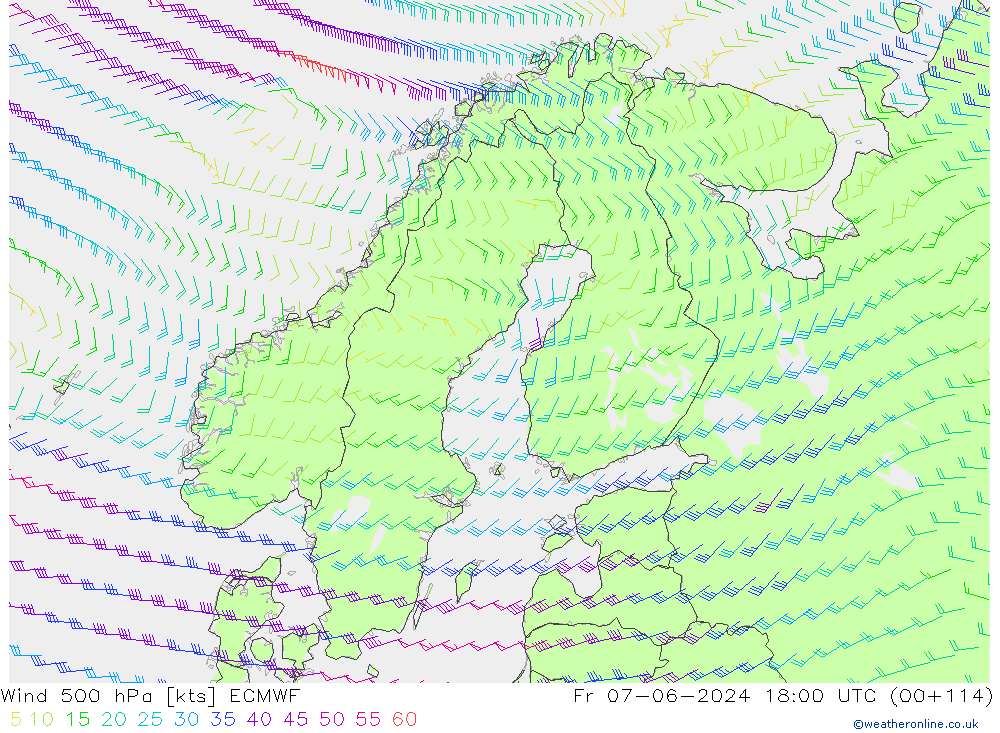 Wind 500 hPa ECMWF Pá 07.06.2024 18 UTC