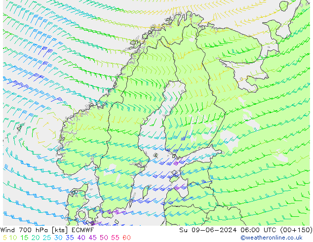 Wind 700 hPa ECMWF Su 09.06.2024 06 UTC