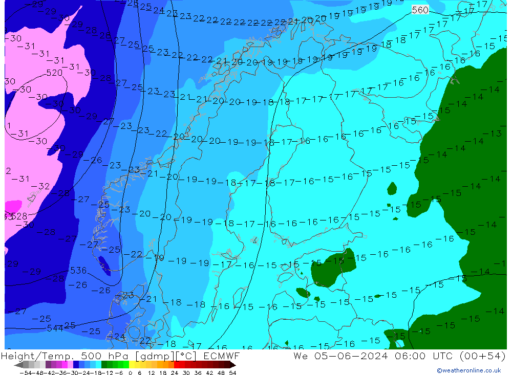 Z500/Yağmur (+YB)/Z850 ECMWF Çar 05.06.2024 06 UTC