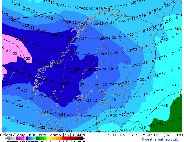 Z500/Rain (+SLP)/Z850 ECMWF Pá 07.06.2024 18 UTC