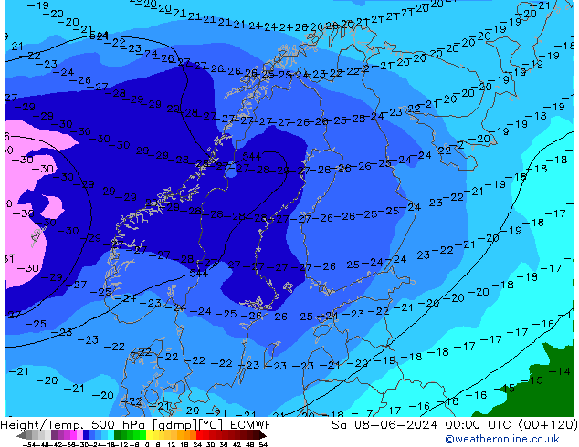 Z500/Rain (+SLP)/Z850 ECMWF so. 08.06.2024 00 UTC