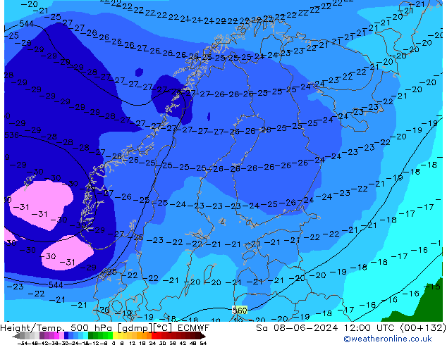 Z500/Rain (+SLP)/Z850 ECMWF Sáb 08.06.2024 12 UTC