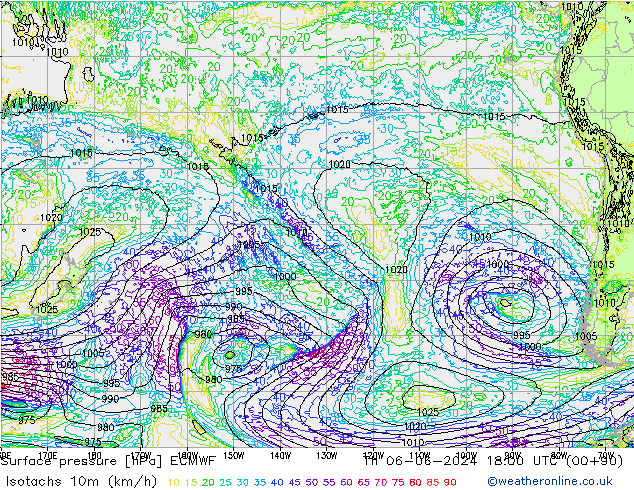 Isotachs (kph) ECMWF Th 06.06.2024 18 UTC