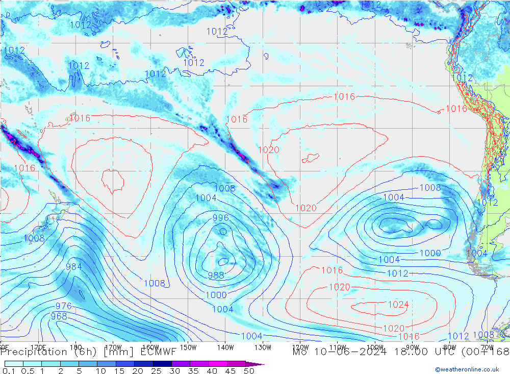 Precipitación (6h) ECMWF lun 10.06.2024 00 UTC