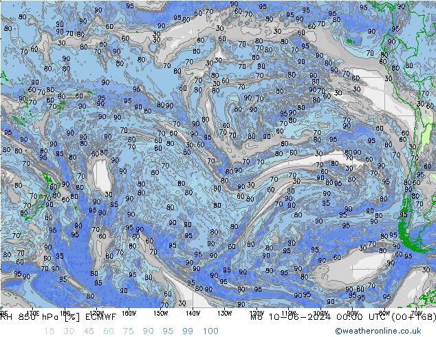 RH 850 гПа ECMWF пн 10.06.2024 00 UTC