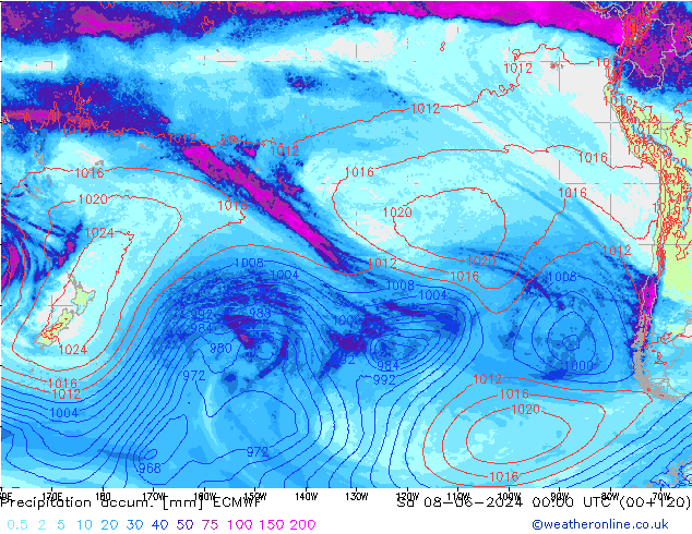 Precipitation accum. ECMWF so. 08.06.2024 00 UTC