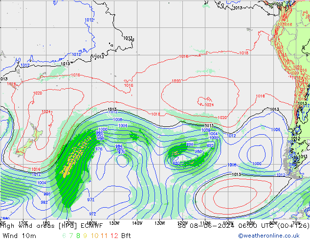 High wind areas ECMWF Sa 08.06.2024 06 UTC