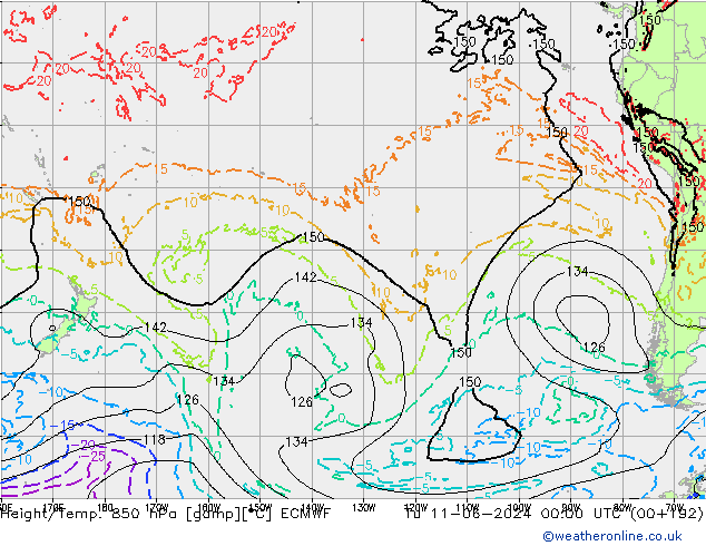 Hoogte/Temp. 850 hPa ECMWF di 11.06.2024 00 UTC