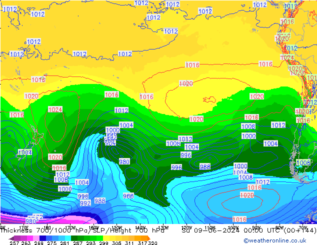 Thck 700-1000 hPa ECMWF Su 09.06.2024 00 UTC