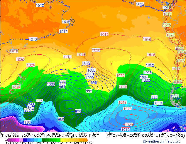 Thck 850-1000 гПа ECMWF пт 07.06.2024 06 UTC