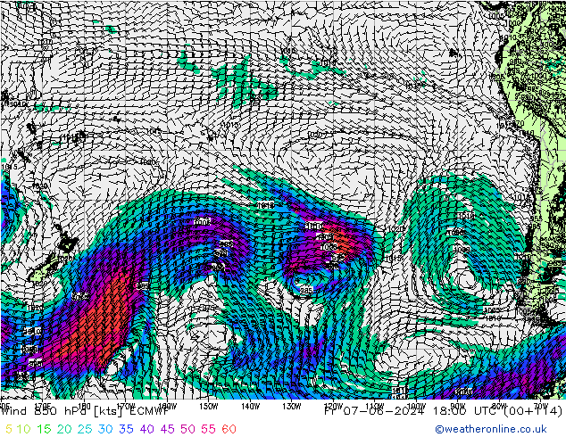 ветер 850 гПа ECMWF пт 07.06.2024 18 UTC