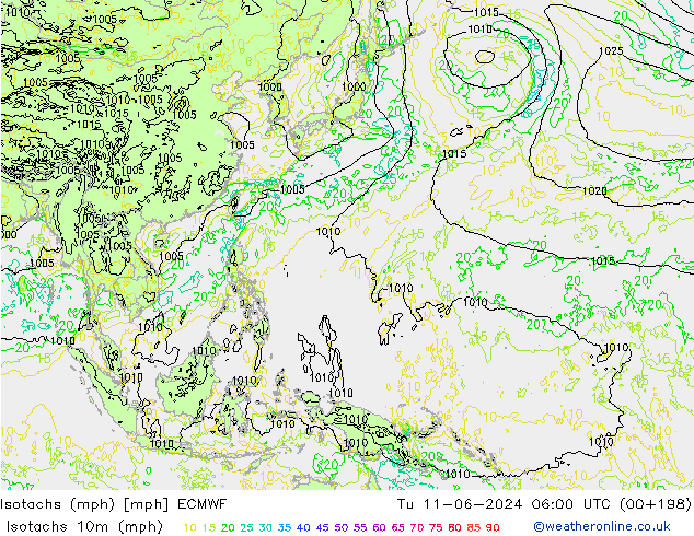 Isotachs (mph) ECMWF mar 11.06.2024 06 UTC