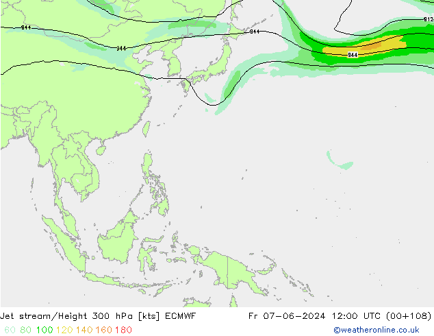 Jet stream/Height 300 hPa ECMWF Pá 07.06.2024 12 UTC