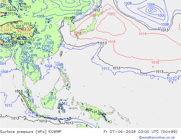Pressione al suolo ECMWF ven 07.06.2024 03 UTC