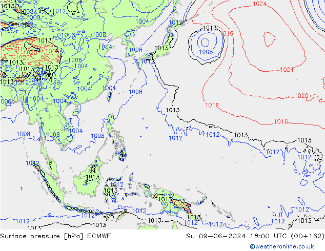 Presión superficial ECMWF dom 09.06.2024 18 UTC