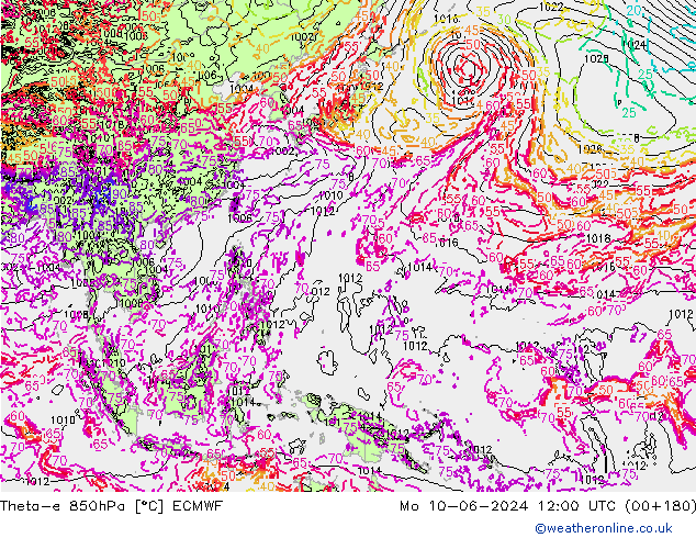 Theta-e 850hPa ECMWF Mo 10.06.2024 12 UTC