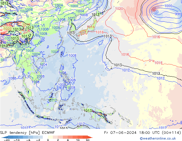 Tendance de pression  ECMWF ven 07.06.2024 18 UTC