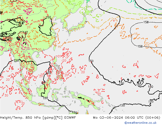 Height/Temp. 850 гПа ECMWF пн 03.06.2024 06 UTC