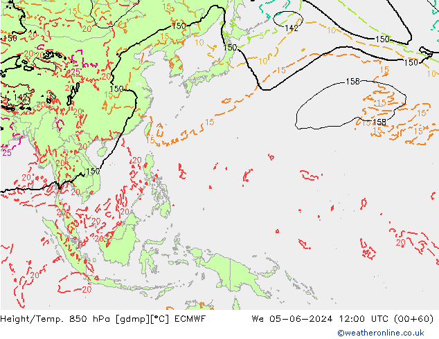 Hoogte/Temp. 850 hPa ECMWF wo 05.06.2024 12 UTC