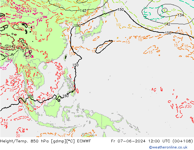 Height/Temp. 850 hPa ECMWF ven 07.06.2024 12 UTC