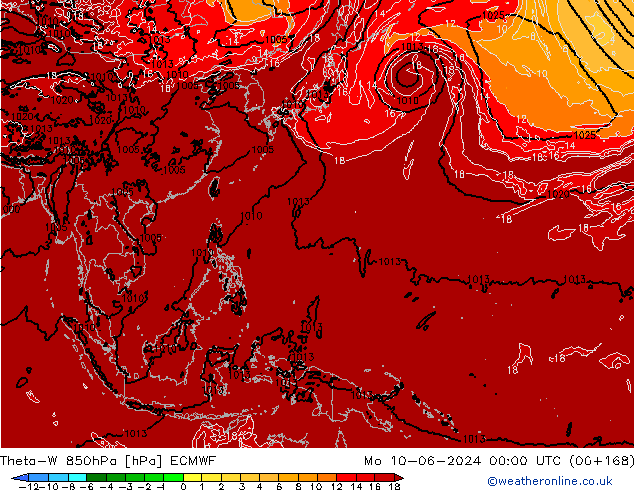 Theta-W 850hPa ECMWF lun 10.06.2024 00 UTC