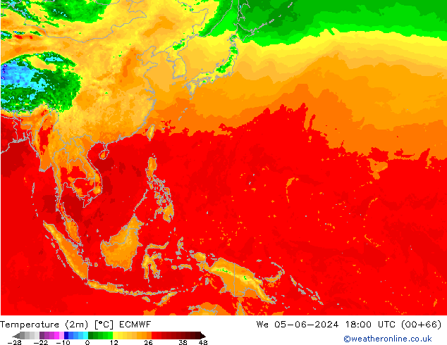 Temperature (2m) ECMWF We 05.06.2024 18 UTC