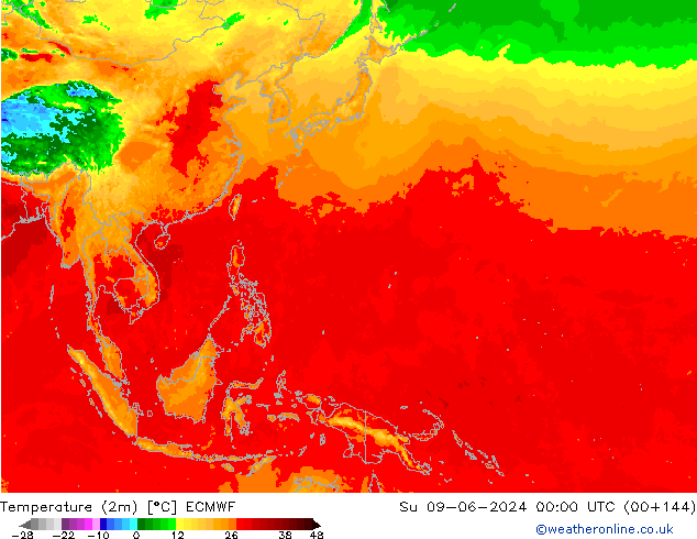 Temperature (2m) ECMWF Su 09.06.2024 00 UTC