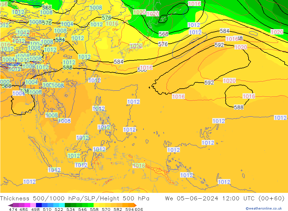 Thck 500-1000гПа ECMWF ср 05.06.2024 12 UTC