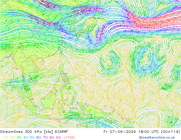 Linea di flusso 300 hPa ECMWF ven 07.06.2024 18 UTC