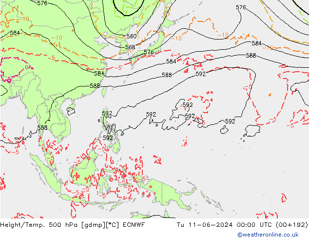 Z500/Regen(+SLP)/Z850 ECMWF di 11.06.2024 00 UTC