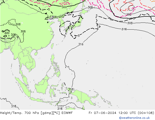 Height/Temp. 700 hPa ECMWF Fr 07.06.2024 12 UTC