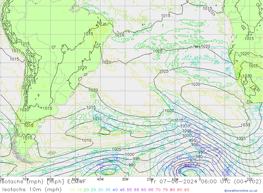 Isotachs (mph) ECMWF Sex 07.06.2024 06 UTC