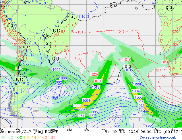 джет/приземное давление ECMWF пн 10.06.2024 06 UTC