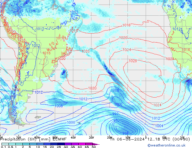 Z500/Rain (+SLP)/Z850 ECMWF czw. 06.06.2024 18 UTC