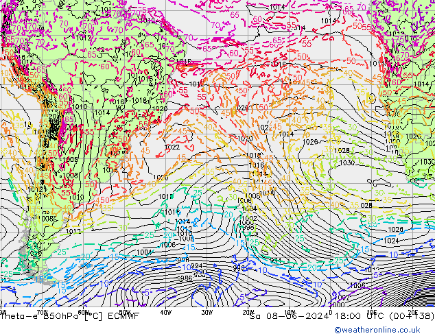 Theta-e 850hPa ECMWF So 08.06.2024 18 UTC