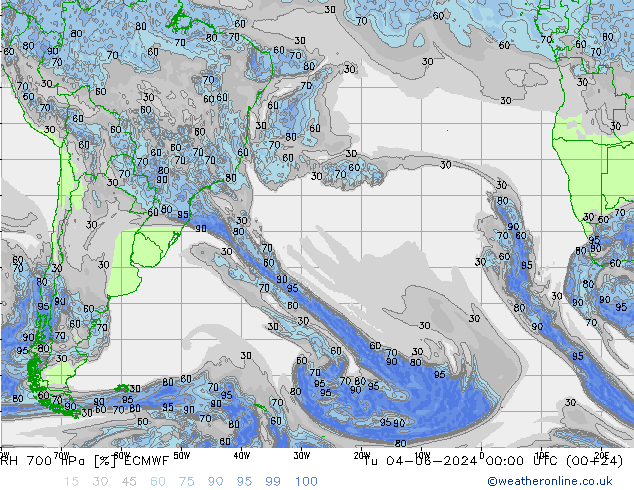 RH 700 hPa ECMWF Di 04.06.2024 00 UTC