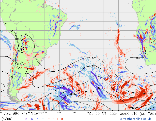 T-Adv. 850 гПа ECMWF Вс 09.06.2024 06 UTC