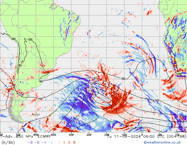 T-Adv. 850 гПа ECMWF вт 11.06.2024 06 UTC