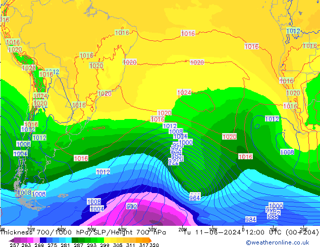 700-1000 hPa Kalınlığı ECMWF Sa 11.06.2024 12 UTC