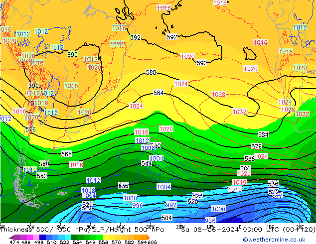 500-1000 hPa Kalınlığı ECMWF Cts 08.06.2024 00 UTC