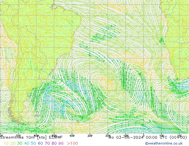 Linha de corrente 10m ECMWF Seg 03.06.2024 00 UTC