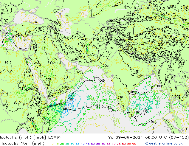 Isotachs (mph) ECMWF Su 09.06.2024 06 UTC