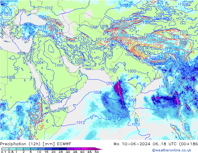 Precipitation (12h) ECMWF Mo 10.06.2024 18 UTC