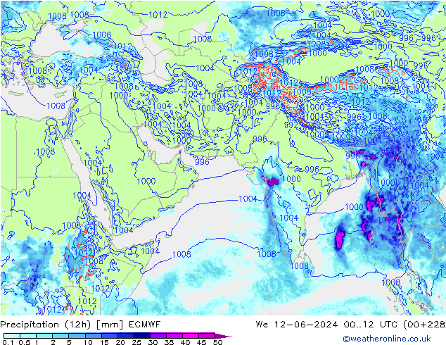 Precipitación (12h) ECMWF mié 12.06.2024 12 UTC