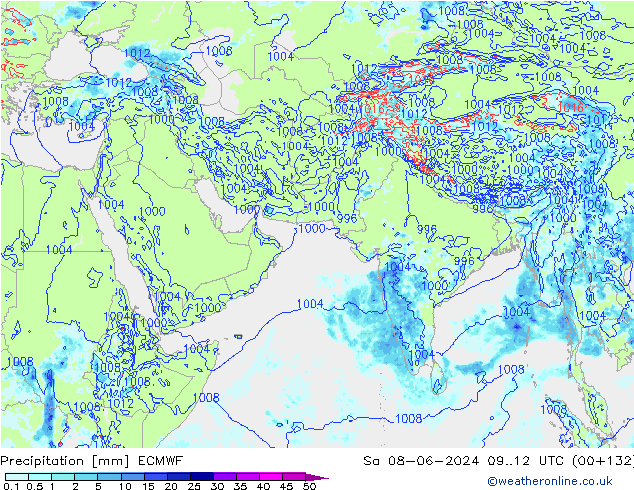 Srážky ECMWF So 08.06.2024 12 UTC