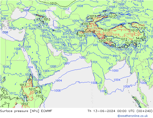 Yer basıncı ECMWF Per 13.06.2024 00 UTC