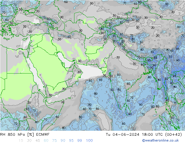 RH 850 hPa ECMWF Tu 04.06.2024 18 UTC