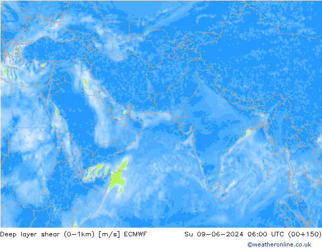 Deep layer shear (0-1km) ECMWF  09.06.2024 06 UTC